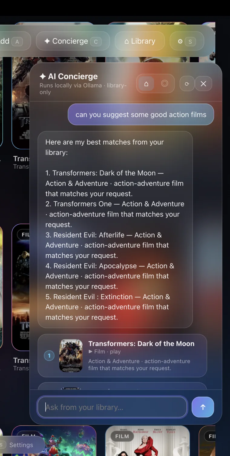 Kinoir Concierge recommending films from the local library